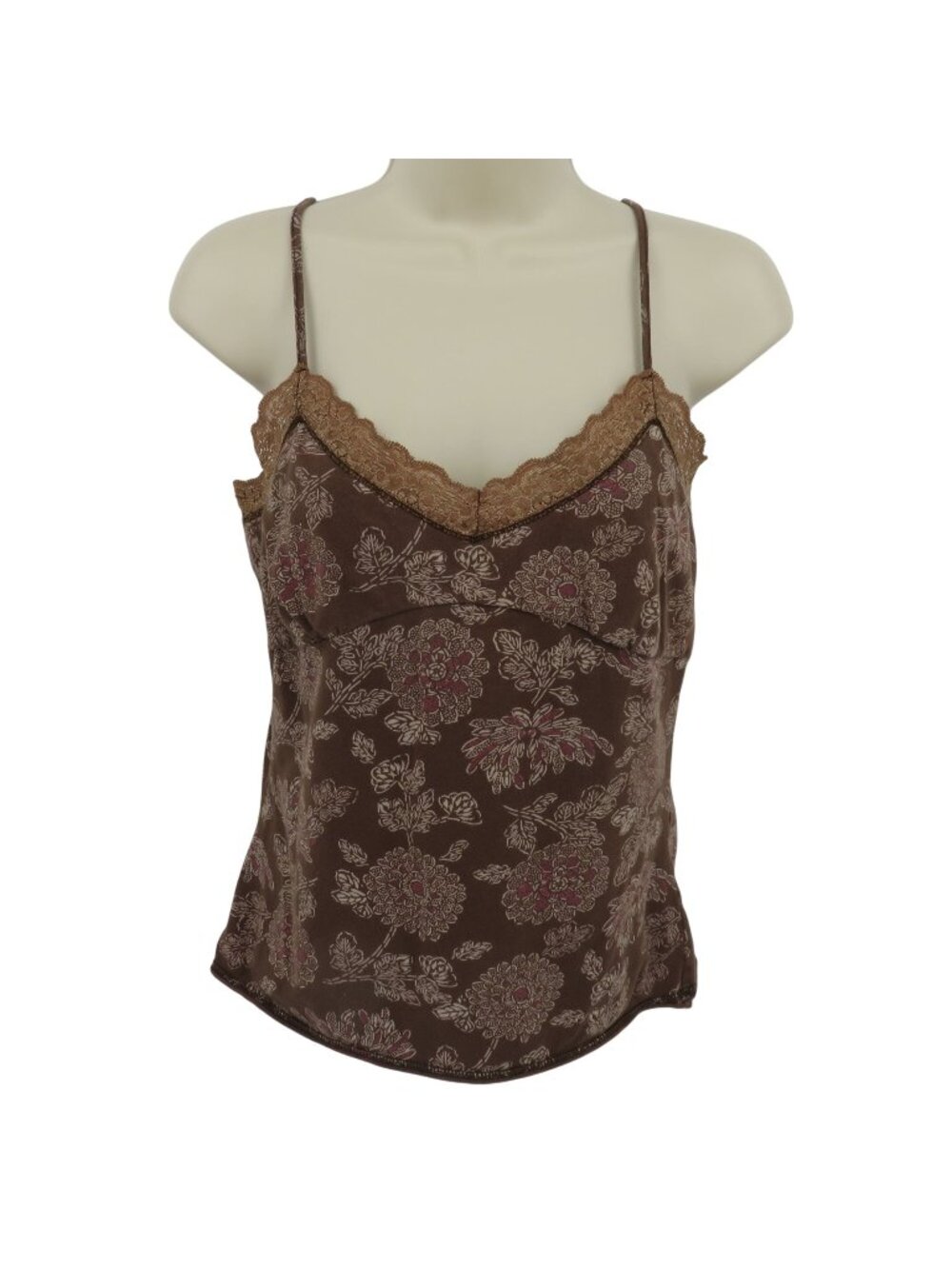 Old Navy Women Medium Brown Floral Flower Lace Trim Spaghetti Cami Tank Top Y2K